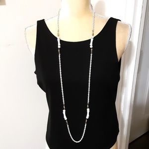 Vintage Long White Beaded Chain Necklace Beachy Summer Boho